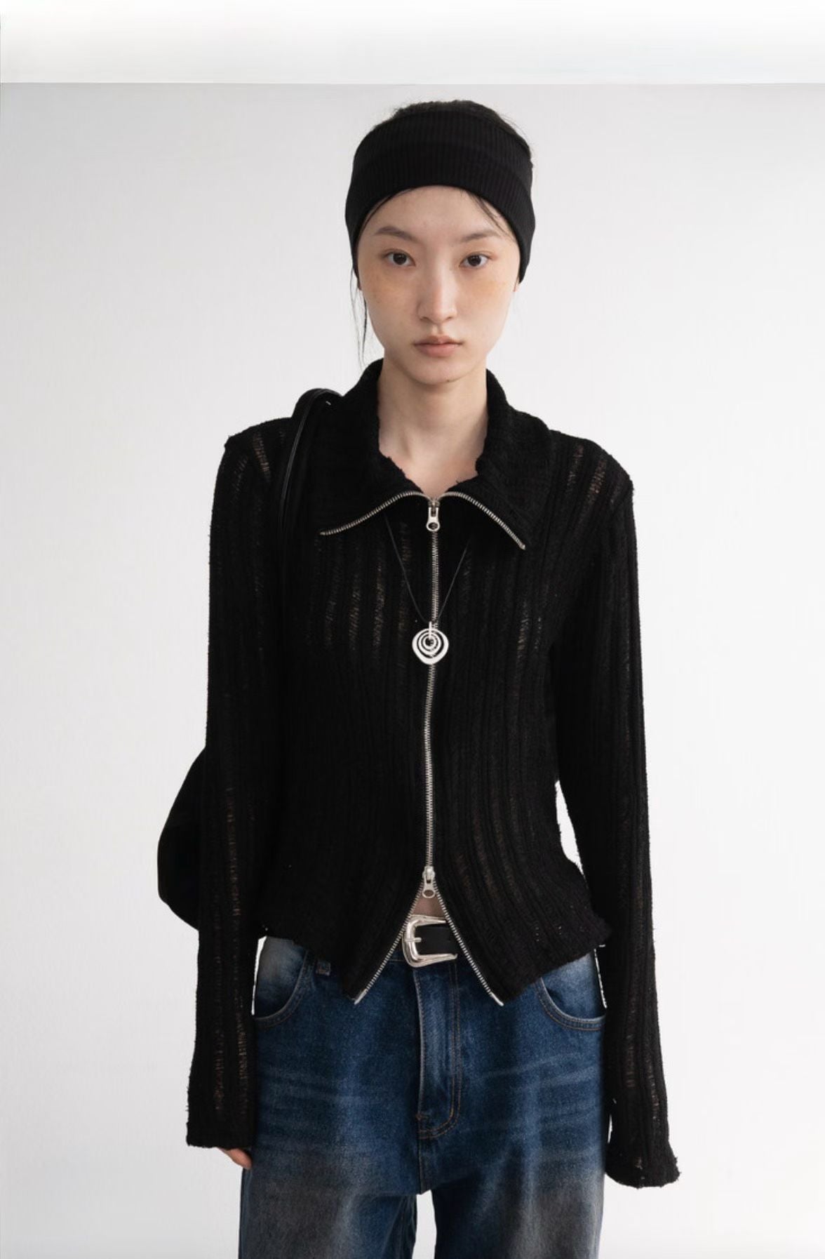 Snow Two-ways Zipper Crop Top