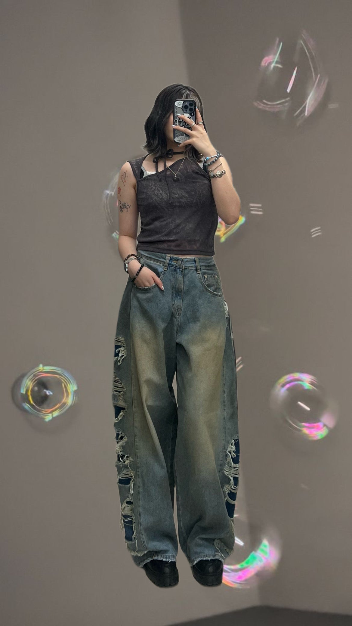 Side Damaged Vintage Denim Jeans (預訂）