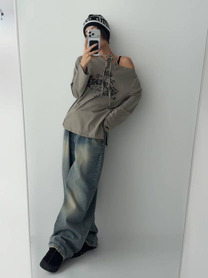 Gothic Off-Shoulder Long-sleeves Tee