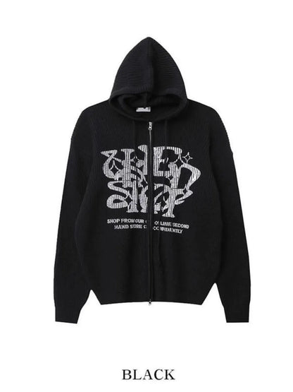 Two-ways Zip up Print Knit Hoodie