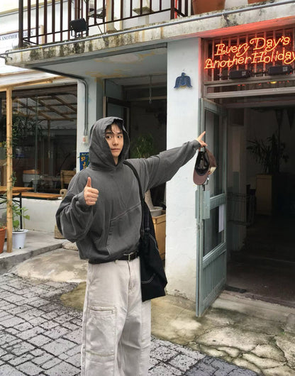 Dying Washed Short-cut Hoodie