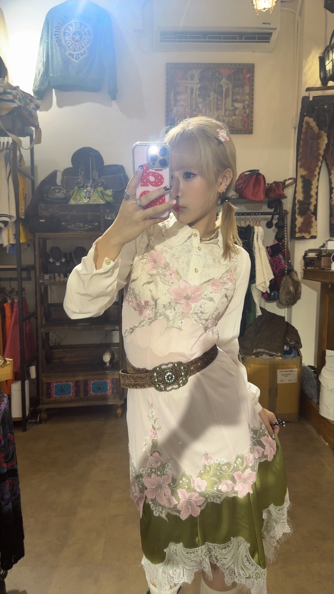 Marine Unbalance Lace Mid-skirt