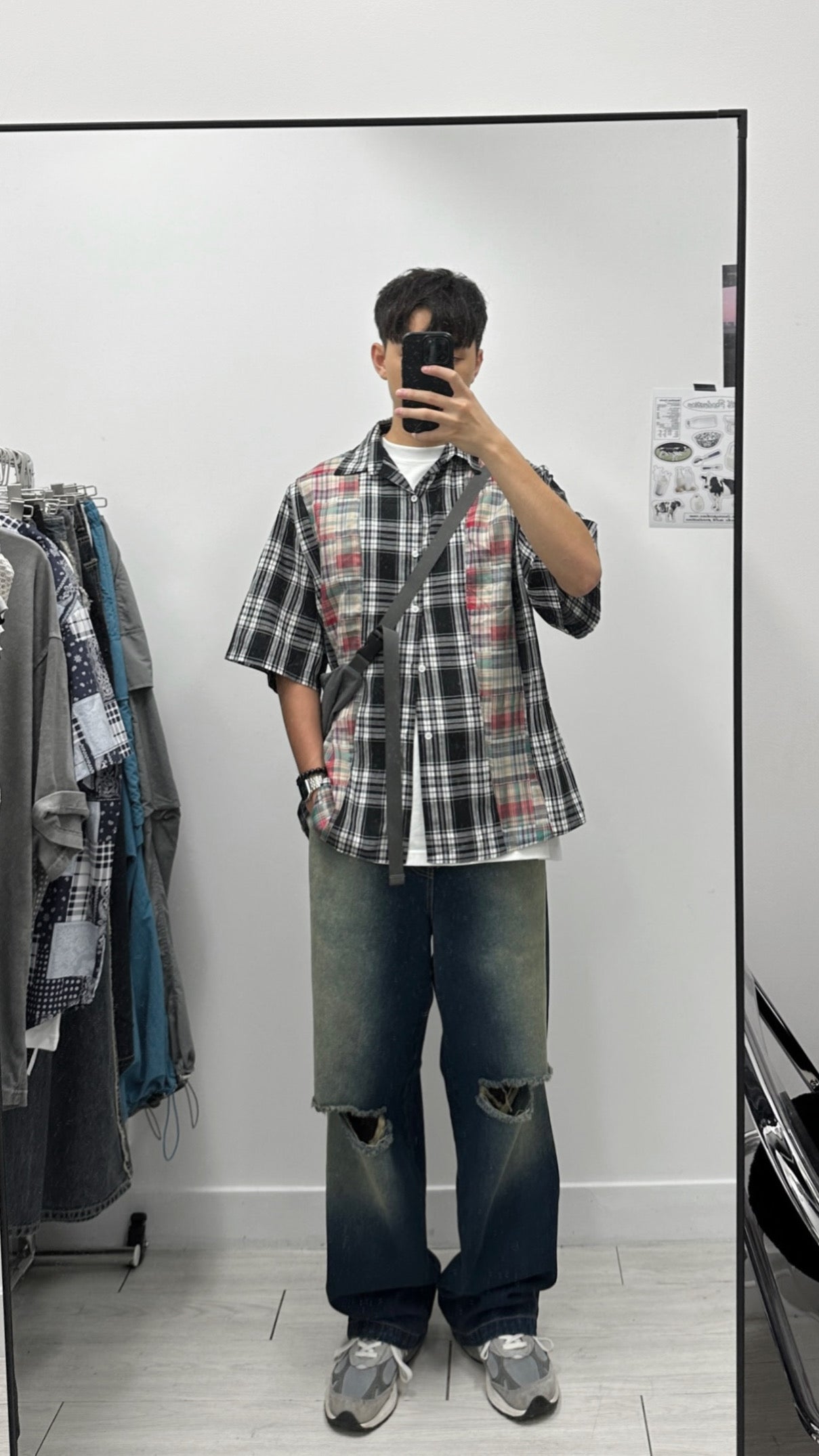 Patchwork Checked Half Shirt