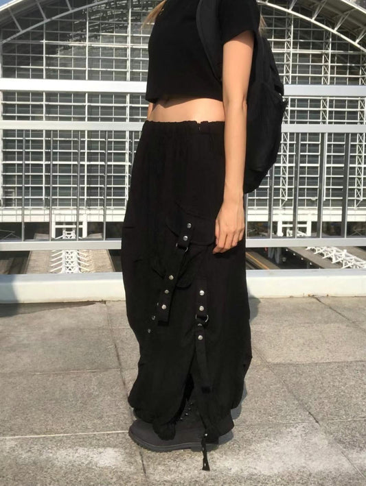 Button Pocket Loose-fit Skirt