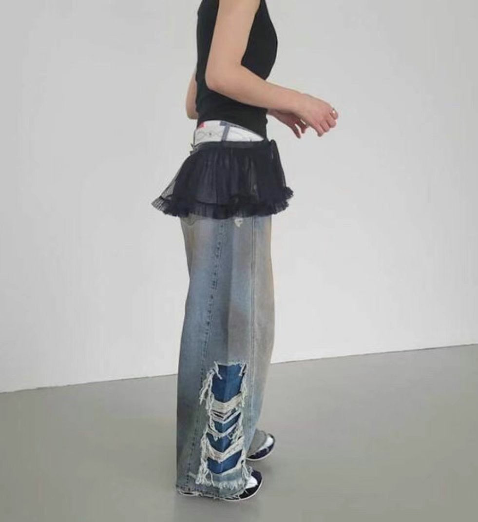 Side Damaged Vintage Denim Jeans (預訂）