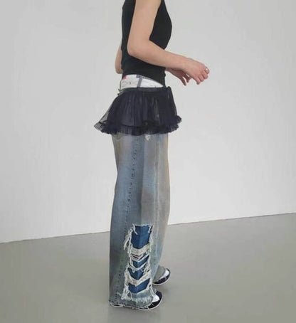 Side Damaged Vintage Denim Jeans (預訂）