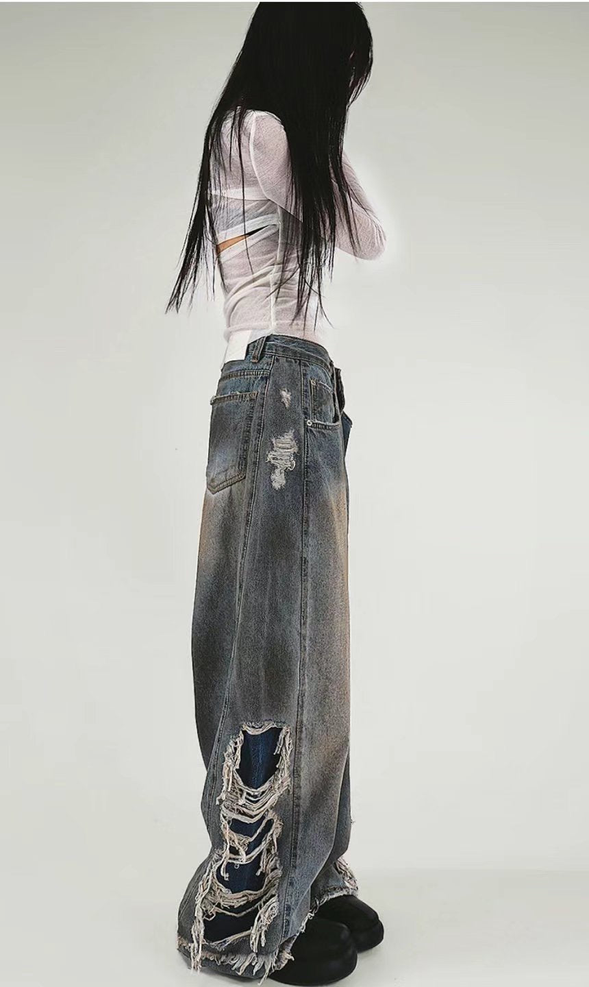 Side Damaged Vintage Denim Jeans (預訂）