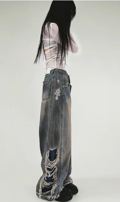 Side Damaged Vintage Denim Jeans (預訂）