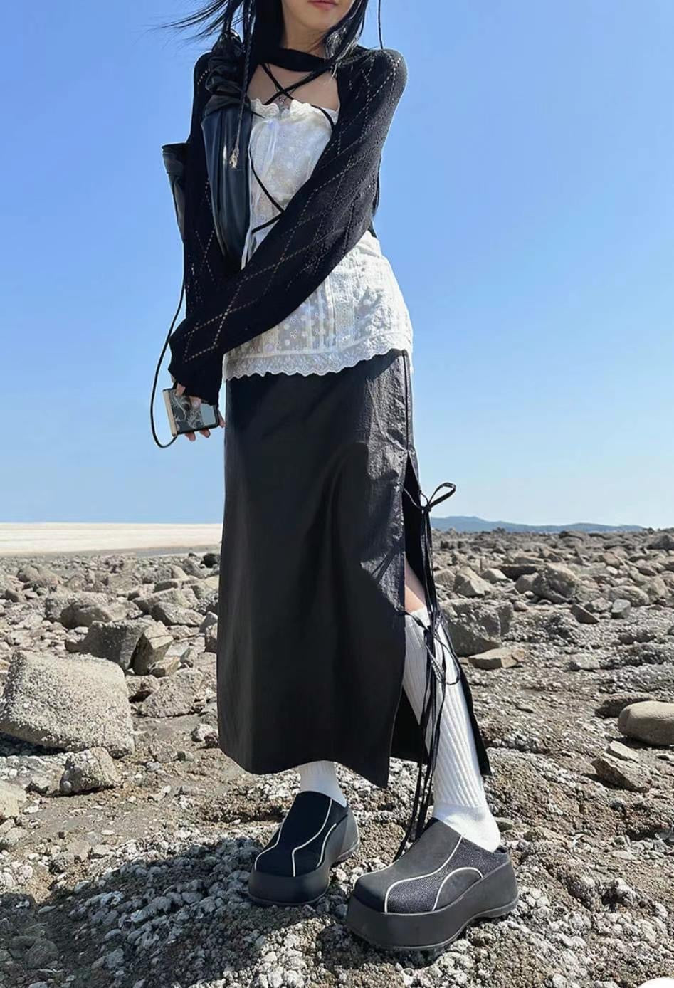 Tie-up Ribbon Nylon Skirt