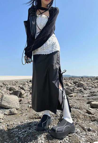 Tie-up Ribbon Nylon Skirt