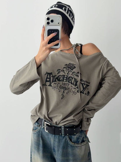 Gothic Off-Shoulder Long-sleeves Tee