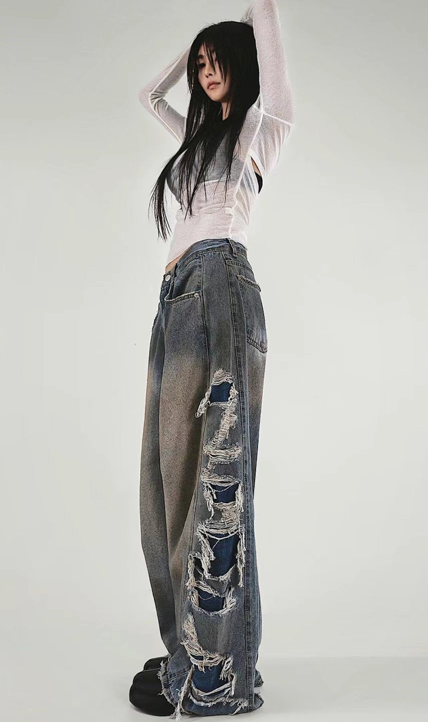 Side Damaged Vintage Denim Jeans (預訂）