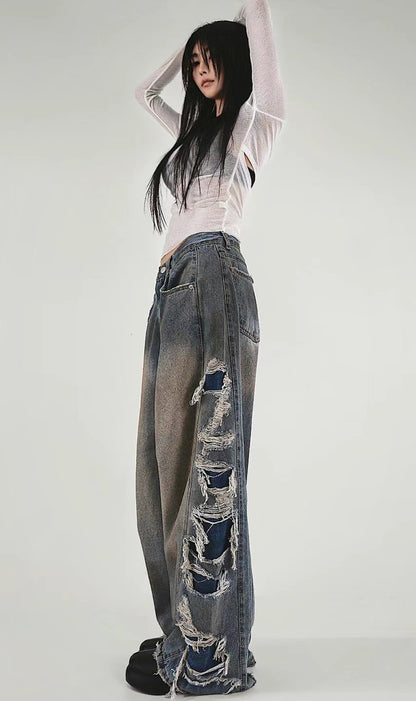 Side Damaged Vintage Denim Jeans (預訂）