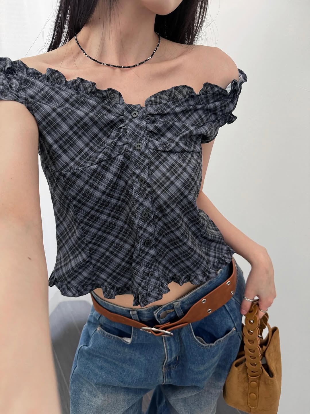 Checkered Ruffle Top