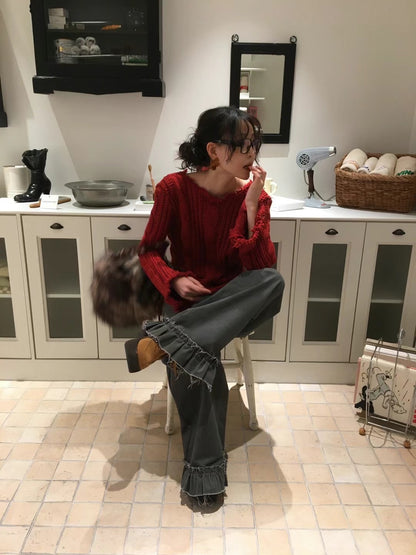 Ripped Off-shoulder Knitwear