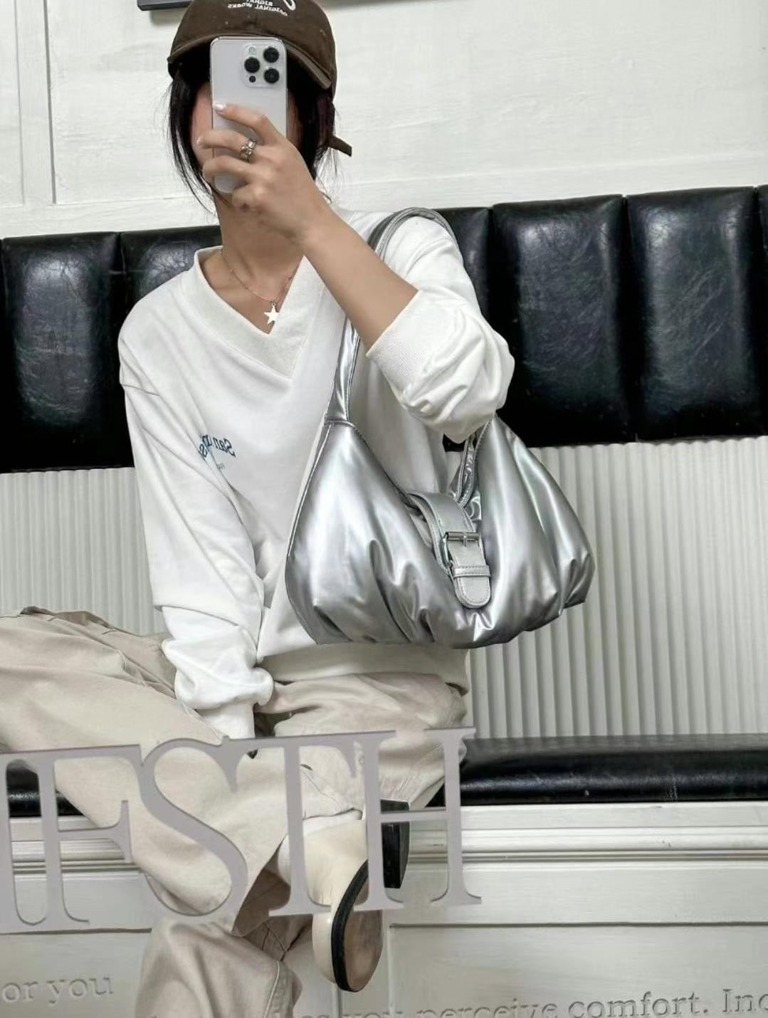 Silver Puff Shoulder Bag