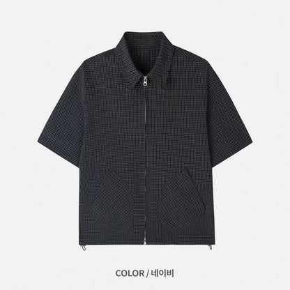 Two-ways Zipper Checkered Shirt