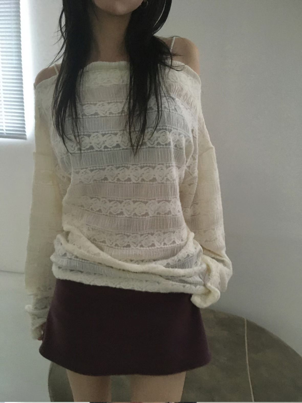 Brushing Off-shoulder Knit Top