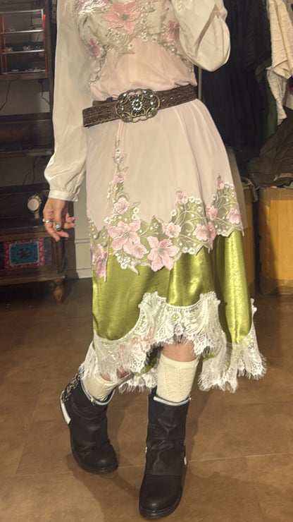 Marine Unbalance Lace Mid-skirt