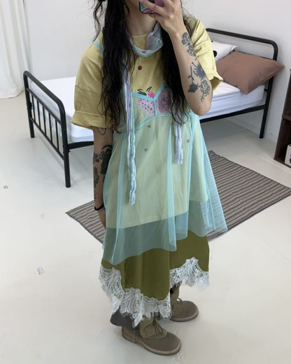 Marine Unbalance Lace Mid-skirt