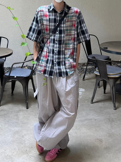 Patchwork Checked Half Shirt