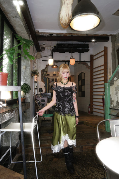 Marine Unbalance Lace Mid-skirt
