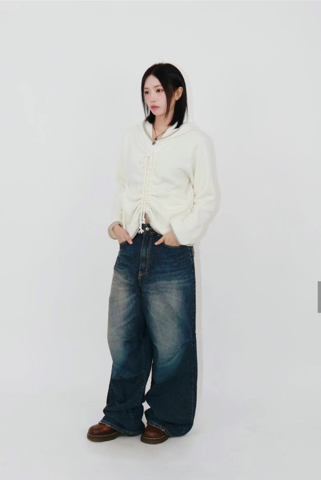 Back Distressed Wide Jeans