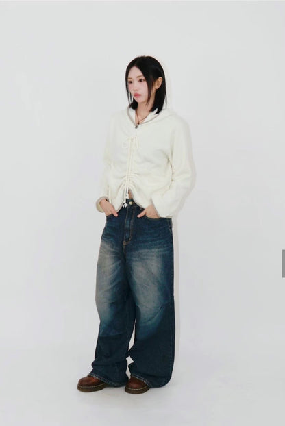 Back Distressed Wide Jeans
