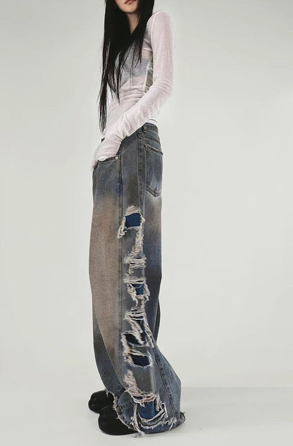 Side Damaged Vintage Denim Jeans (預訂）