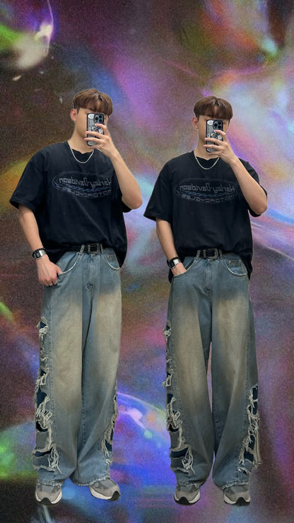 Side Damaged Vintage Denim Jeans (預訂）