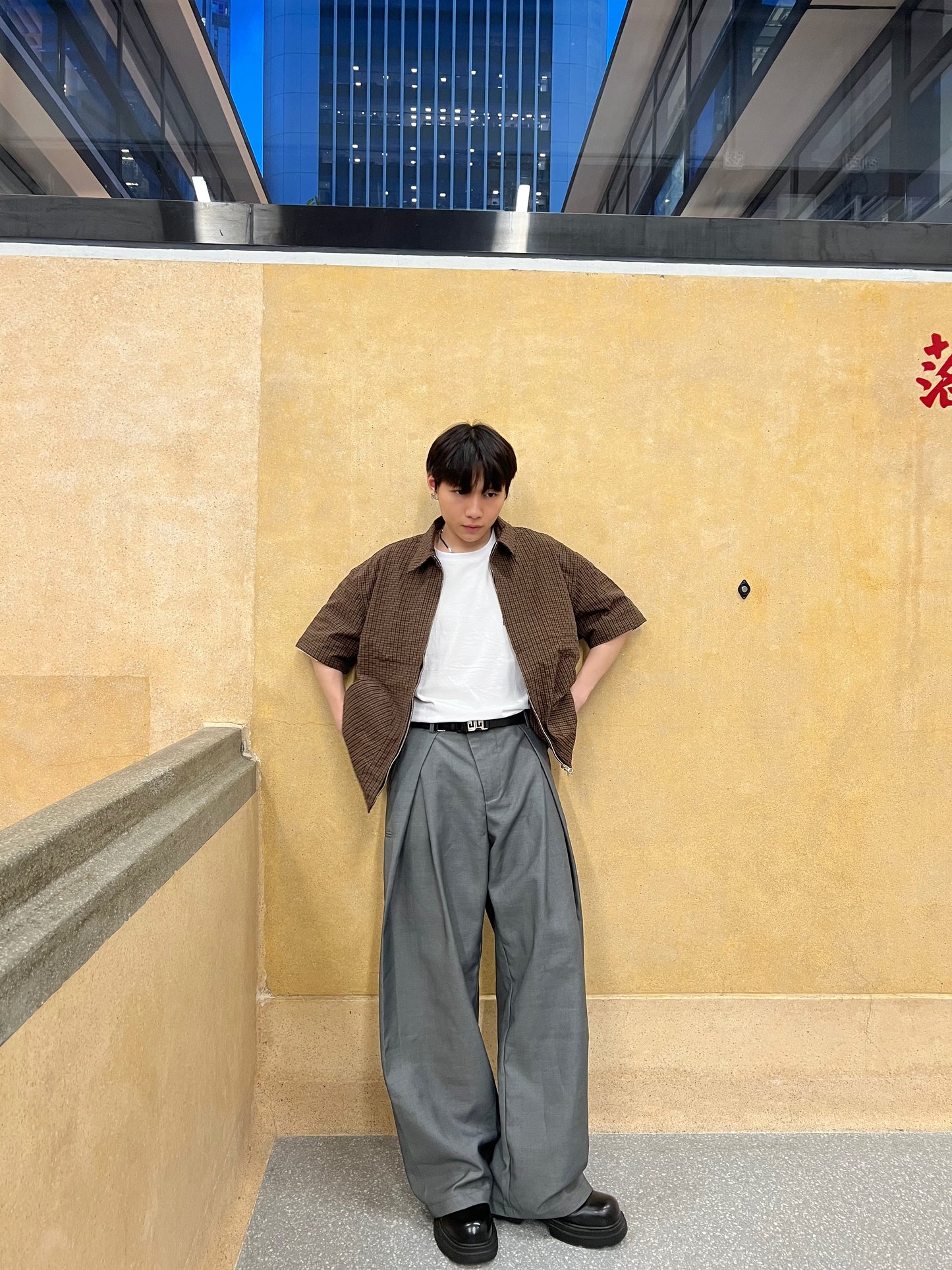 Two-ways Zipper Checkered Shirt