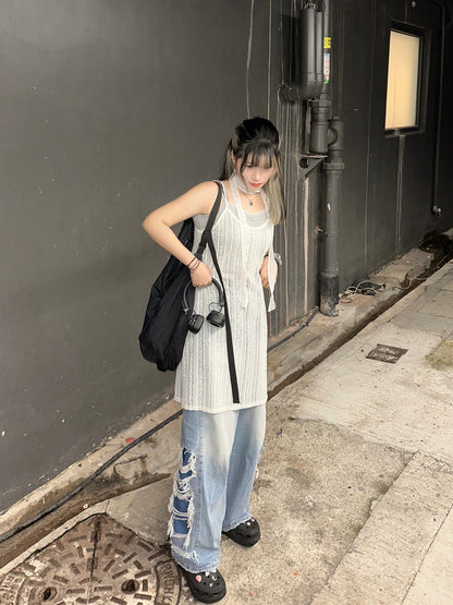 Side Damaged Vintage Denim Jeans (預訂）