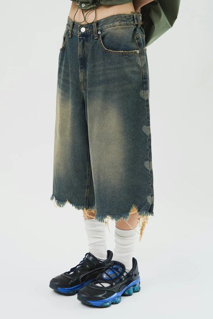 Washed Damage Hearts Jorts