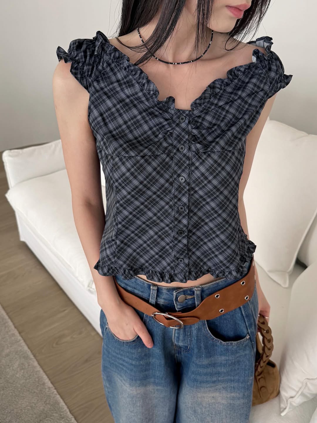 Checkered Ruffle Top