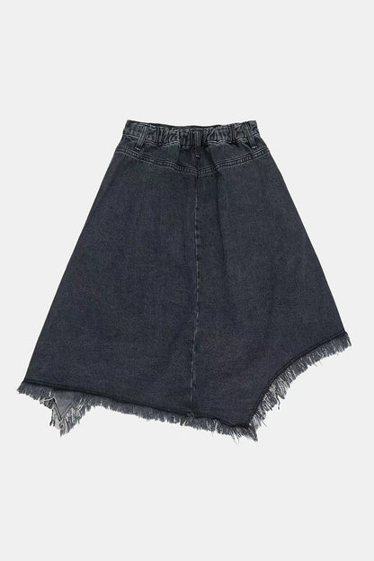 Irregular Tassel Denim Mid-skirt