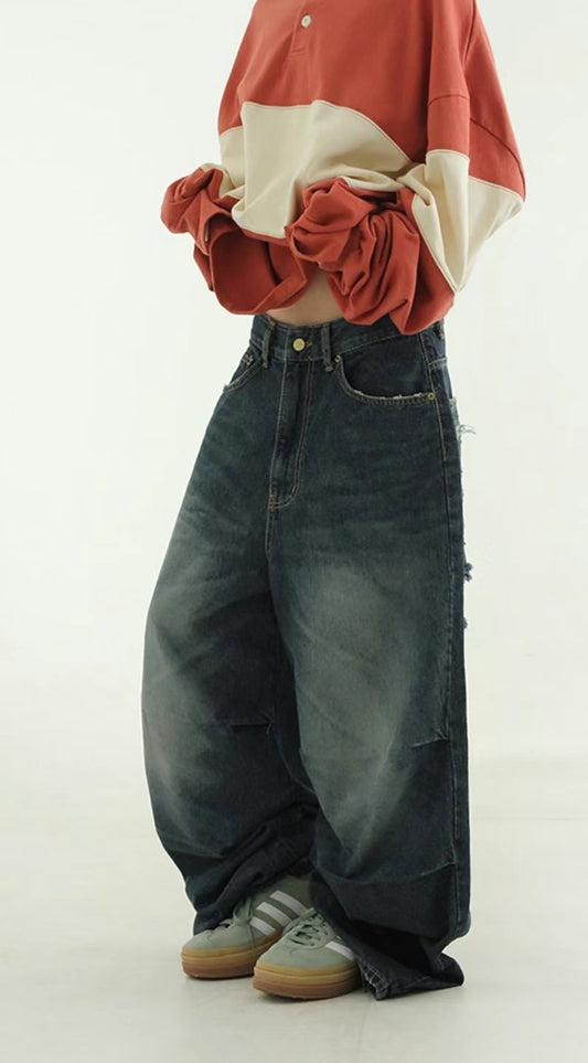 Back Distressed Wide Jeans