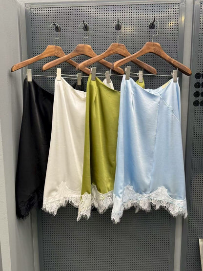 Marine Unbalance Lace Mid-skirt