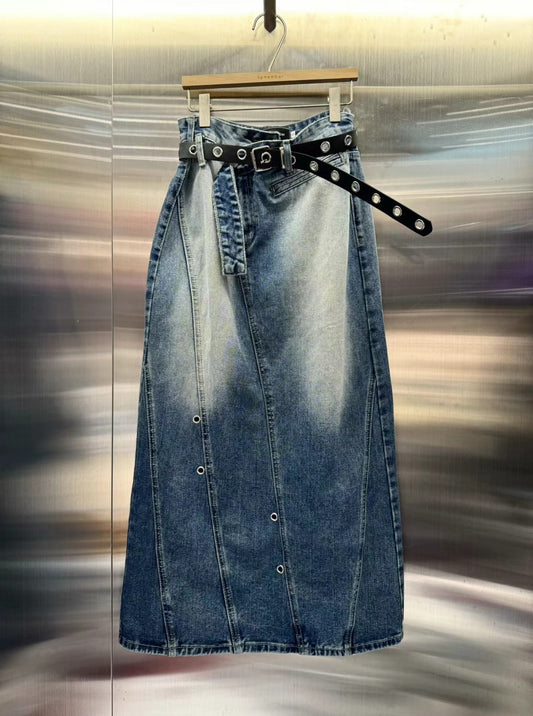 Street Patched Style Denim Skirt