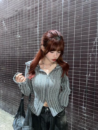 Snow Two-ways Zipper Crop Top