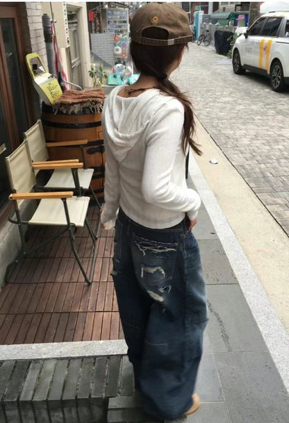 Back Distressed Wide Jeans