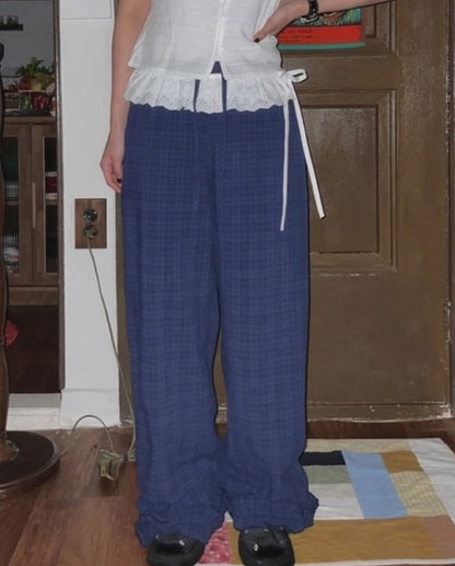 Ruffle Checkered Leisure Pants