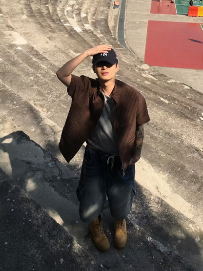 Two-ways Zipper Checkered Shirt