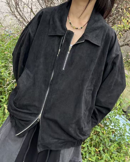 Suede Double Zipper Jacket