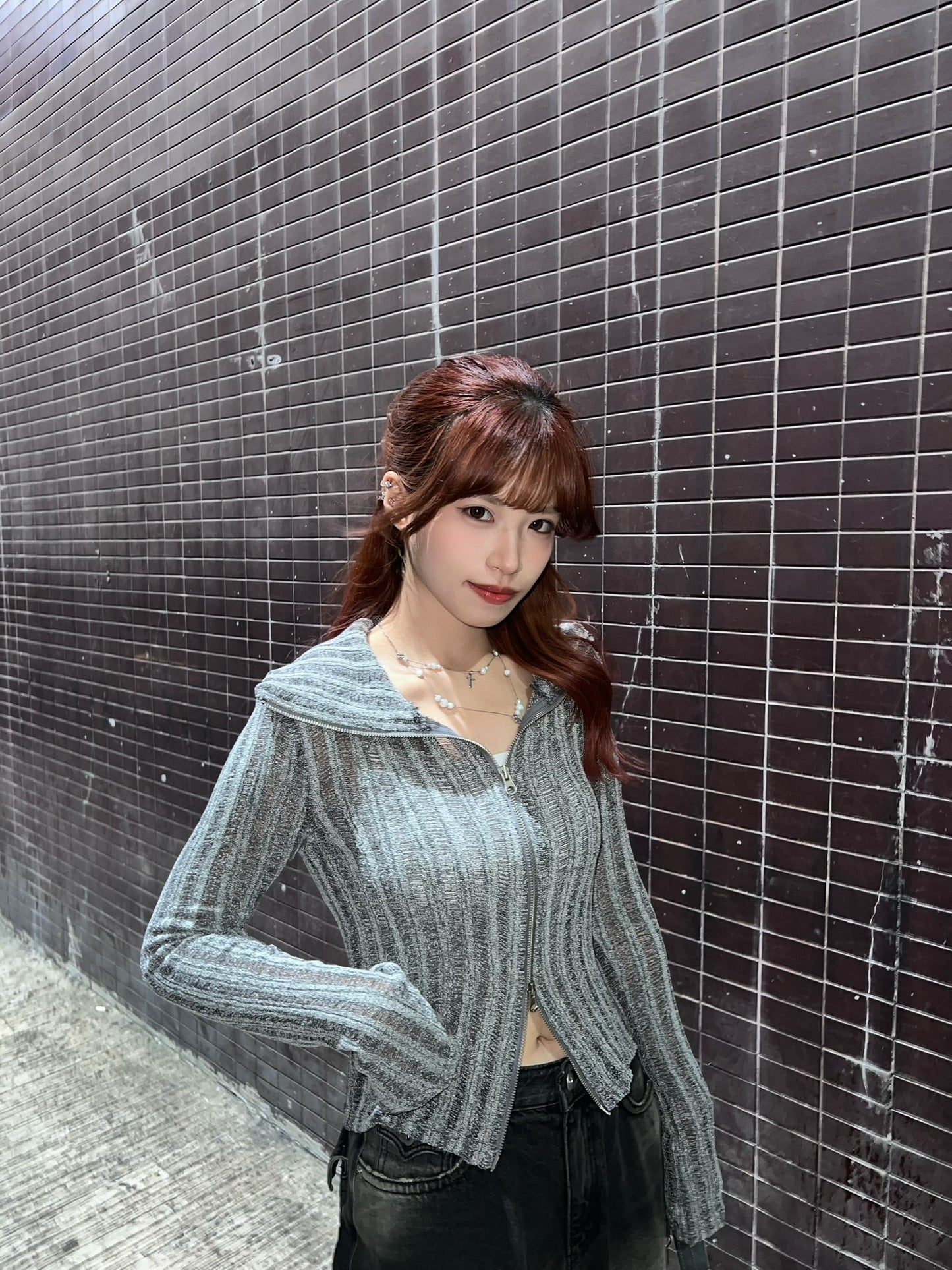 Snow Two-ways Zipper Crop Top