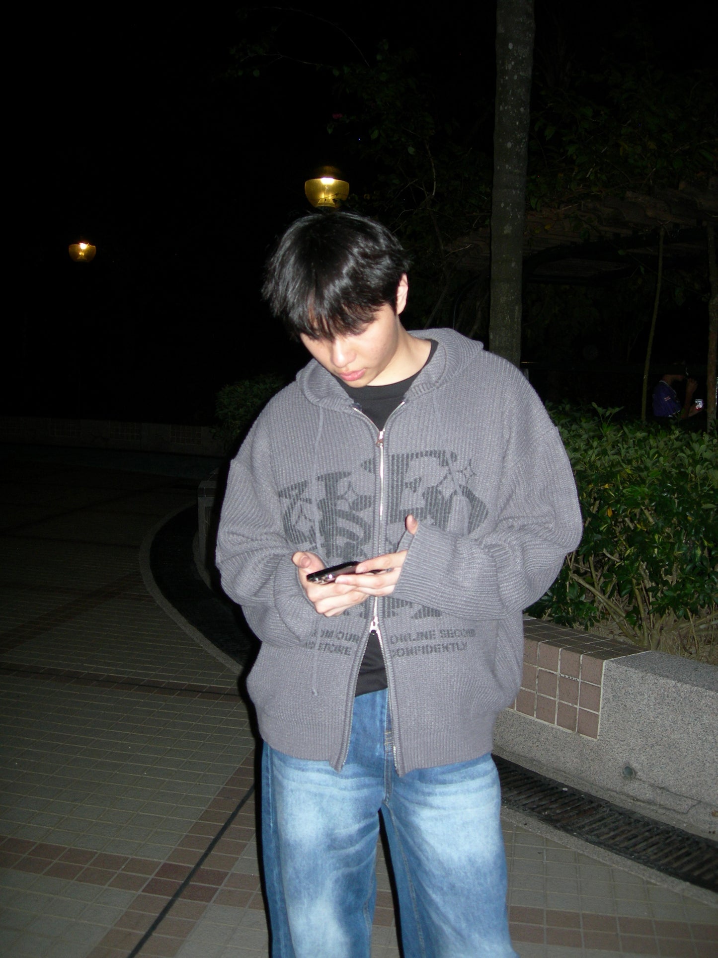 Two-ways Zip up Print Knit Hoodie