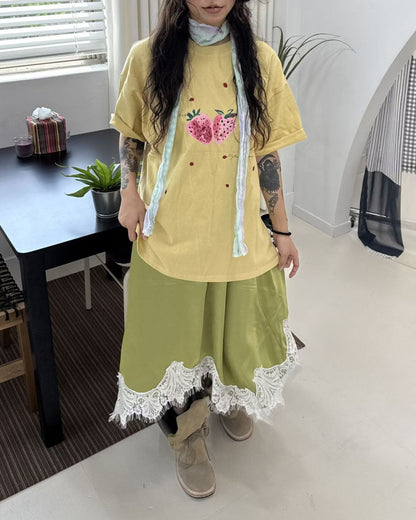 Marine Unbalance Lace Mid-skirt