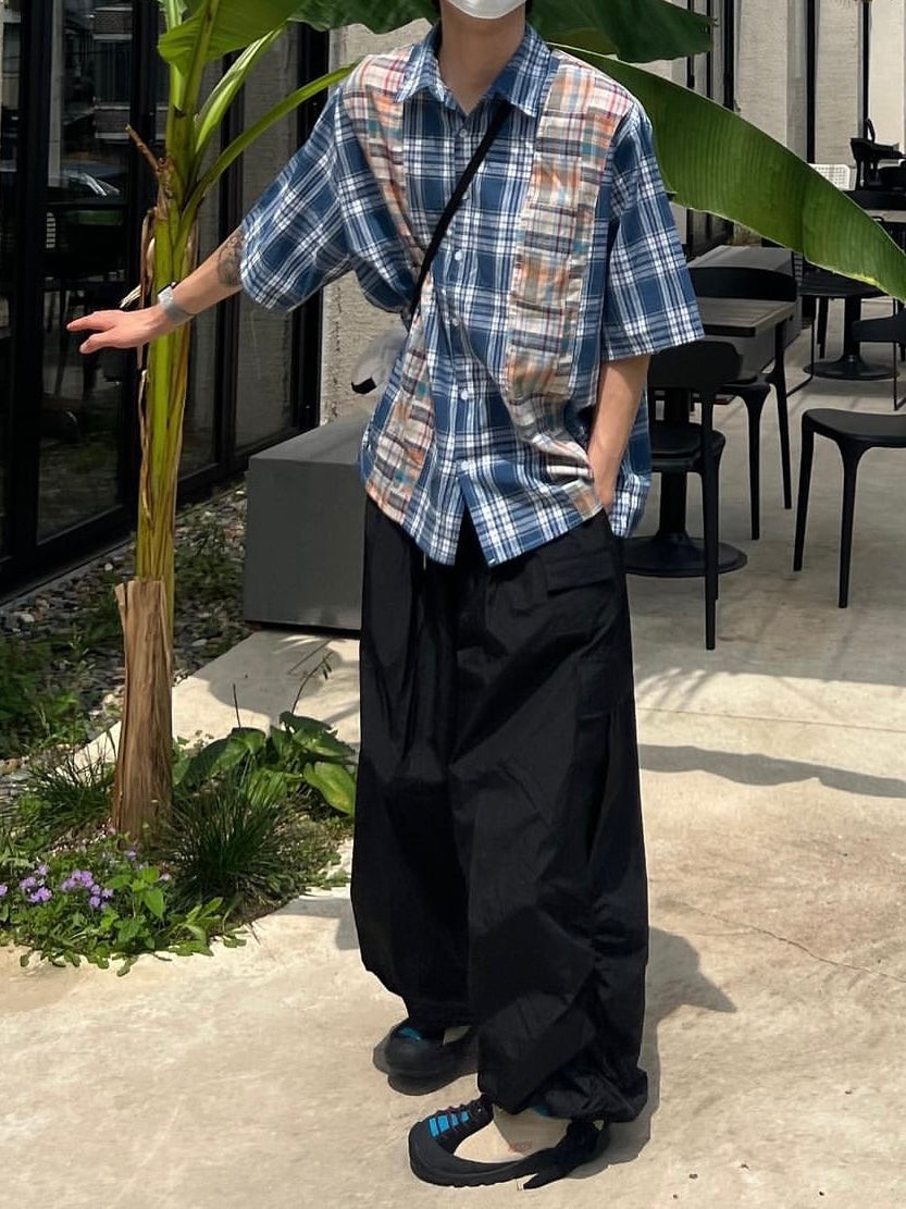 Patchwork Checked Half Shirt