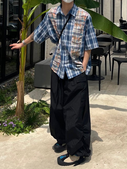 Patchwork Checked Half Shirt