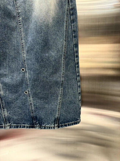 Street Patched Style Denim Skirt