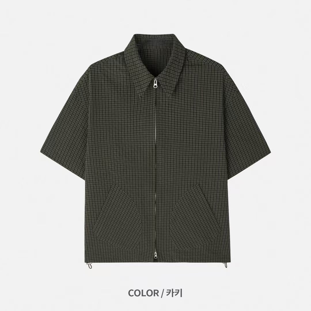 Two-ways Zipper Checkered Shirt